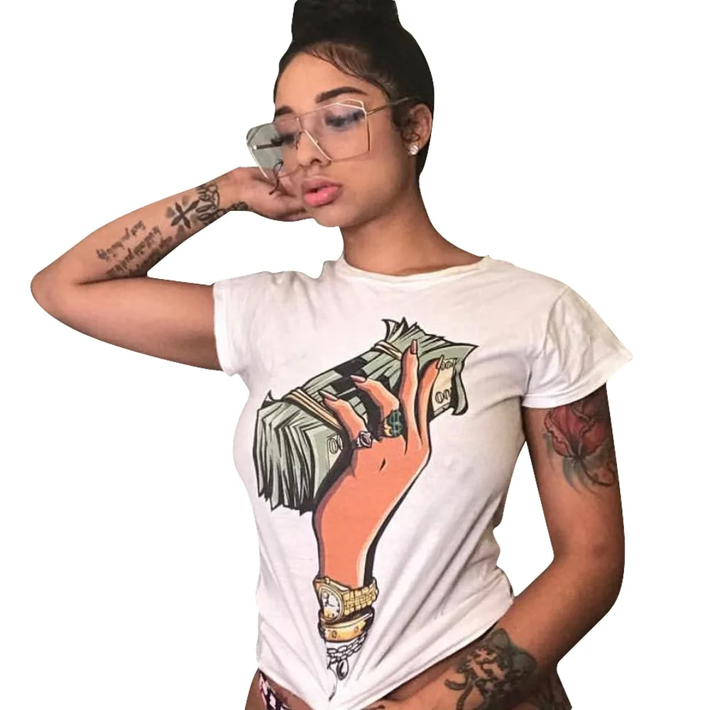 

2019 Summer Women Harajuku US Dollar Print T Shirt Short Sleeve Tops Women Sexy Shirts Clothing Woman Tops