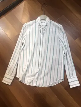 

2019 new ladies fashion long sleeve sexy casual striped beaded chain shirt 1111