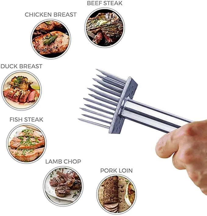 Meat Tenderizer Meat Hammer Stainless Steel Meat Needles Meat Hammer Pounders Wooden Handle Profession Tenderizer Beef Tender Steak Kitchen Tools