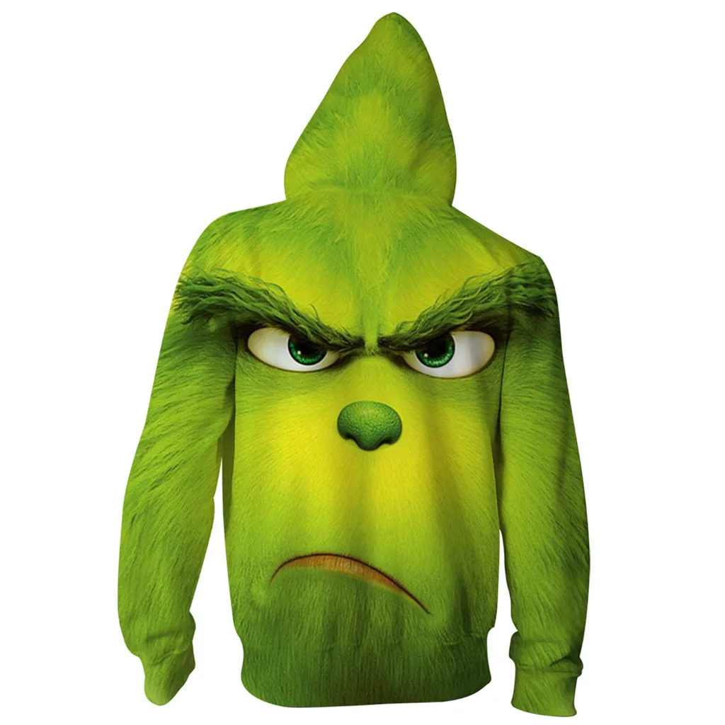 Рождественский свитер Grinch, толстовки с капюшоном для взрослых, мультяшный 3D принт, толстовки на молнии для мужчин и женщин, пуловеры, костюм гринча, Рождественская одежда