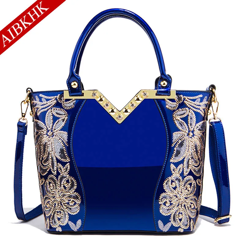

Black Embroidered Bright Leather Shoulder Bag Portable Women'S Bag Patent Leather Crossbody Bags For Women Women Leather Handbag