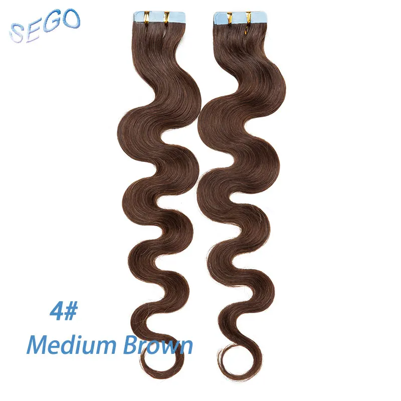 #4 SEGO 1"-24" 20/40 шт. средства ухода за кожей с волнами длинного диапазона в Пряди человеческих волос для наращивания на ленте, клей бесшовные волос Реми волос 2,5 г/шт - Цвет: #4