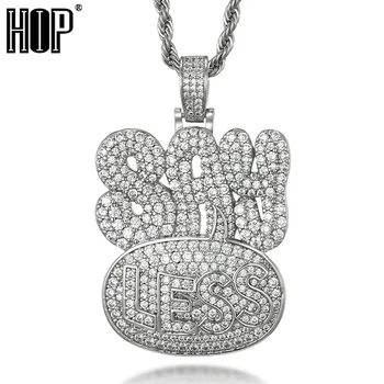 

Say Less Letter Pendant Ice Out CZ Cubic Zircon With Solid Back Gold Sliver Plated Copper Necklace For Men Women Hip Hop Jewelry