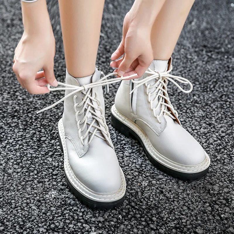 

Yang Mi Celebrity Style Genuine Leather Martin Boots Women's 2019 Early Autumn Ultra-Fire Red Boots Thick Bottomed British Style