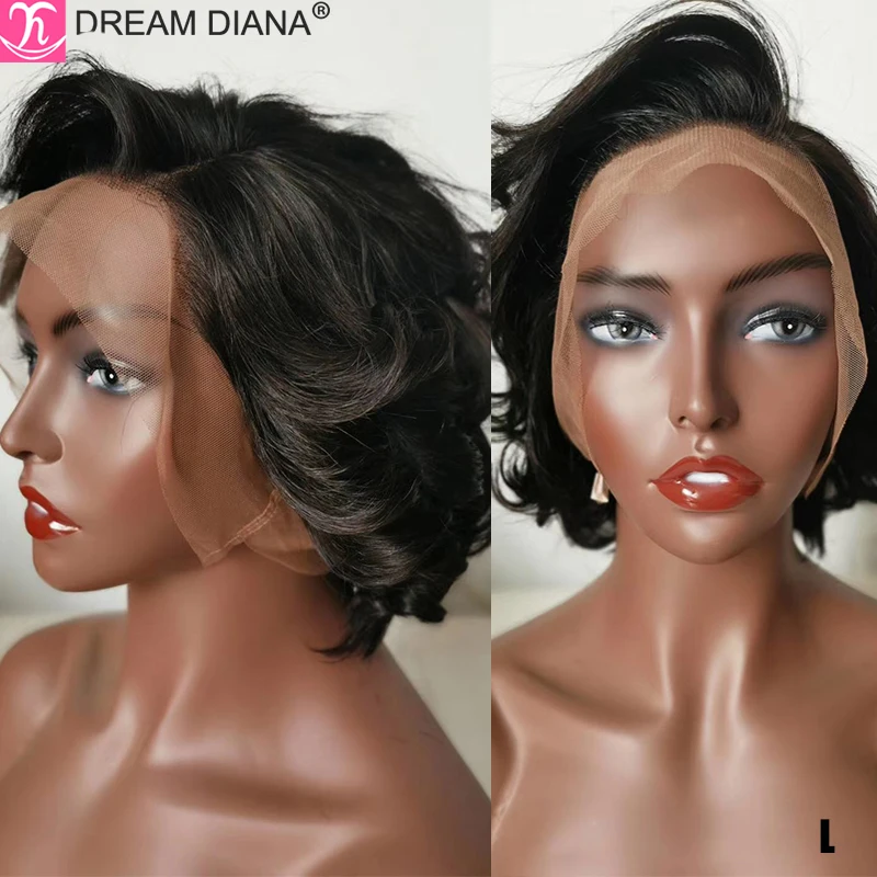 Human Hair Wig Lace Front Wigs DreamDianan Ombre Malaysian Wavy Wigs 13X4 Lace Frontal Short Pixie Cut Wig Ombre Curly Lace Front Wig Human Hair Water Wave