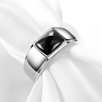 

sNew silver soft light black agate domineering exaggerated cold wind wide face temperament men's opening adjustable ring