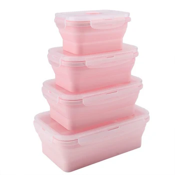 

4pcs Silicone Folding Bento Lunch Box Collapsible Portable Lunchbox Dinnerware Kitchen Supply