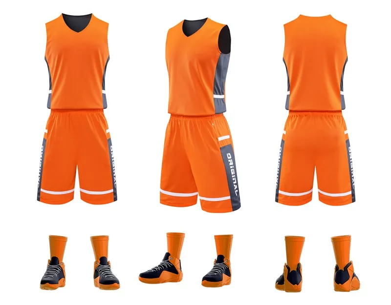 HOWE AO Двусторонняя Спортивная одежда для колледжа, баскетбольные тренировочные костюмы DIY, комплекты баскетбольных трикотажных изделий, одежда, жилет, шорты без рукавов - Цвет: orange and grey