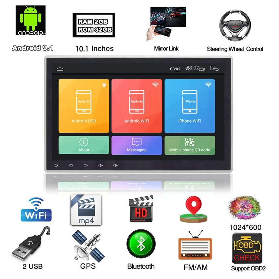  Universal 2Din Adjustable Android 9.1 10.1