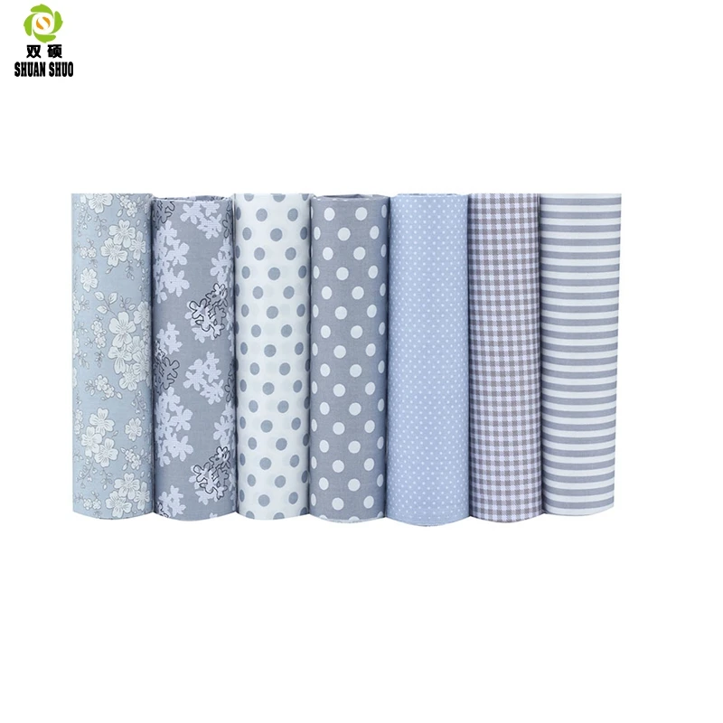 Lattices&Stripes Print Patchwork Fabric Fat Quarter Bundles Cotton Fabric For Sewing Doll Cloths 40*50cm 7pcs/lot