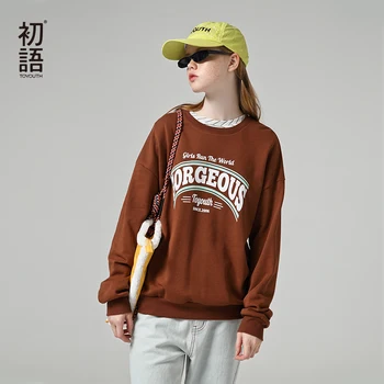 

Toyouth Casual Letter Printed Long Sleeve Sweatshirts Round Neck Solid Women Sweatshirts And Hoodies