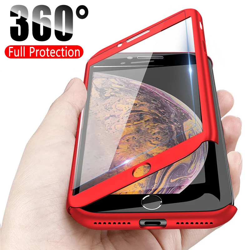 360 Full Cover Phone Case For iPhone 8 6 6S 7 Plus 5 5s SE Protective Cover For iPhone 7 8 Plus 11 Pro XS MAX XR Case With Glass 360 Full Cover Phone Case For iPhone 8 6 6S 7 Plus 5 5s SE Protective Cover For iPhone 7 8 Plus 11 Pro XS MAX XR Case With Glass