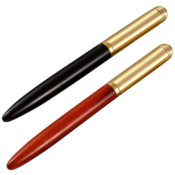 

2 Pcs Classic 0.5mm Wood Fountain Pen Copper Business Fine Nib Pen Office School Supplies Stationery Red & Black
