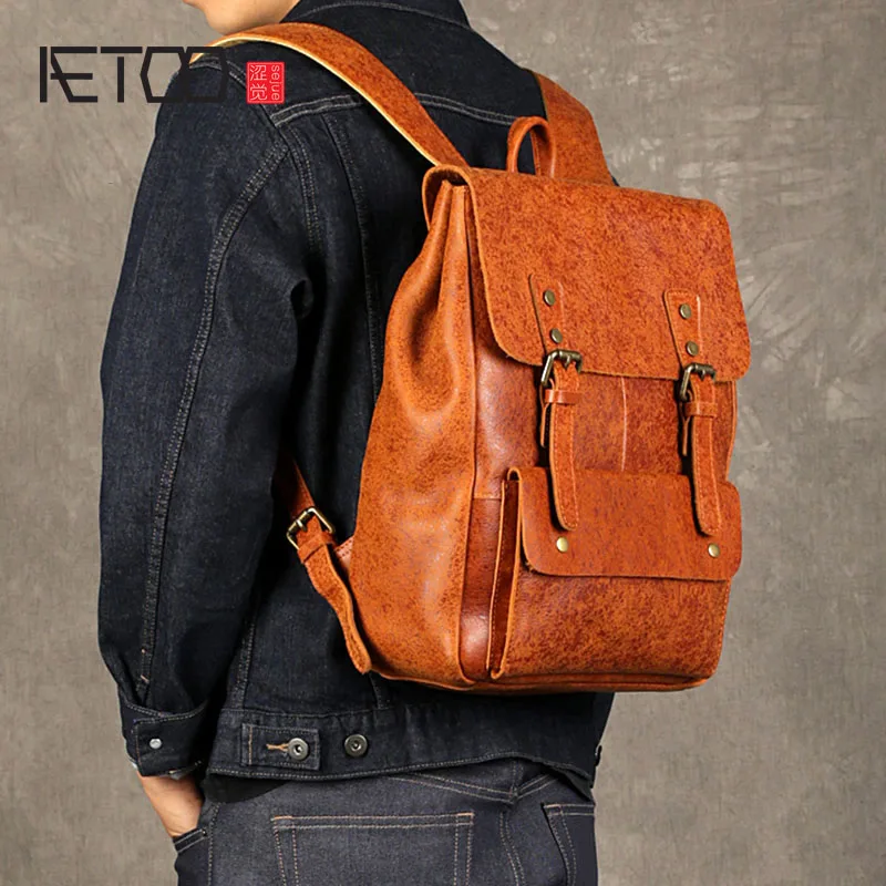 

BJYL The first layer of leather men's shoulder bag leather computer bag personality trend flash point leather travel bag busine