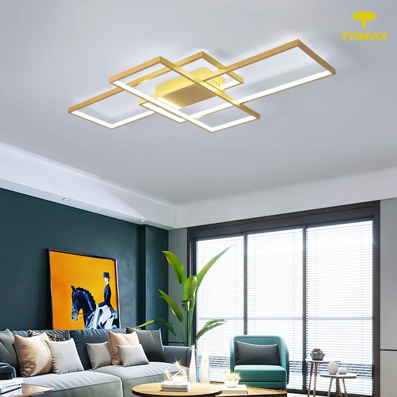 

Large Size 105CM 65Watt 3 Colors Dimmable Rectangle Rings Gold Ceiling Lights For Living Room Bedroom Home Modern Led light