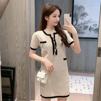 

Brand High Quality Summer Dress 2020 New Fashion Knitted Dress Women Short Sleeve Elegant Dresses Vestidos Mujer