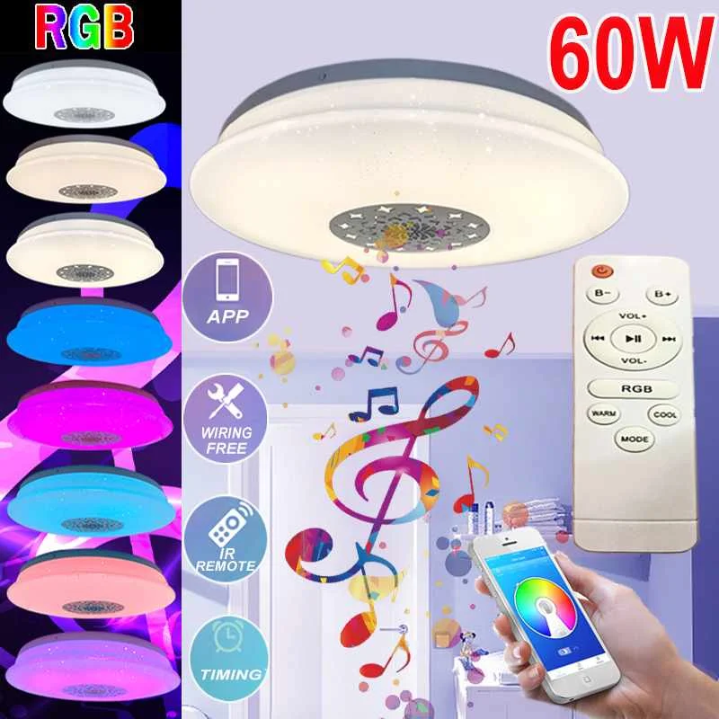 

60W Music LED Ceiling Light Modern Smart Phone APP bluetooth Music Light Bedroom Lamps Smart RGB Ceiling Lamp+Remote Control