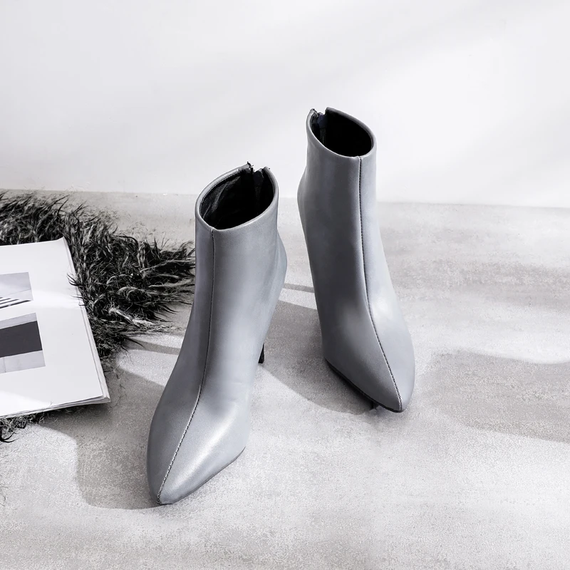 Г., новые удобные зимние женские ботильоны серого и коричневого цвета пикантная женская обувь на очень высоком каблуке Большие размеры 11, 43, 45, 48, LA247 - Цвет: Gray Thick Lining