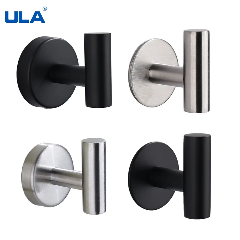 ULA Robe Hook Wall Hooks Towel Hook for Bathroom Stainless Steel Coat Rustproof Hanger for Kitchen Hardware adhesive hook clothes hook towel hook