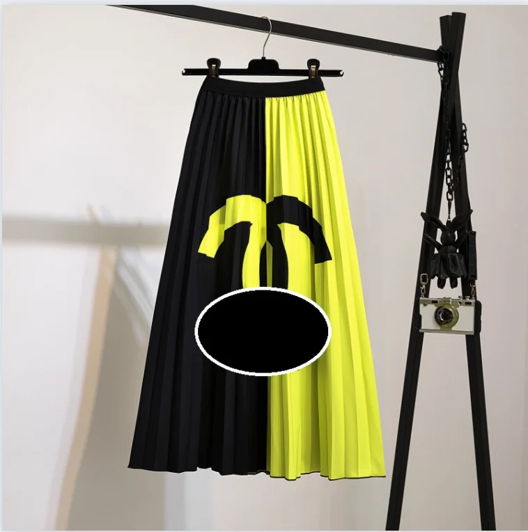 Faldas estampadas plisadas para mujer, faldas de marca a la moda, de cintura alta, elástica, con estampado Floral de dibujos animados, Falda largo medio, línea A, de verano