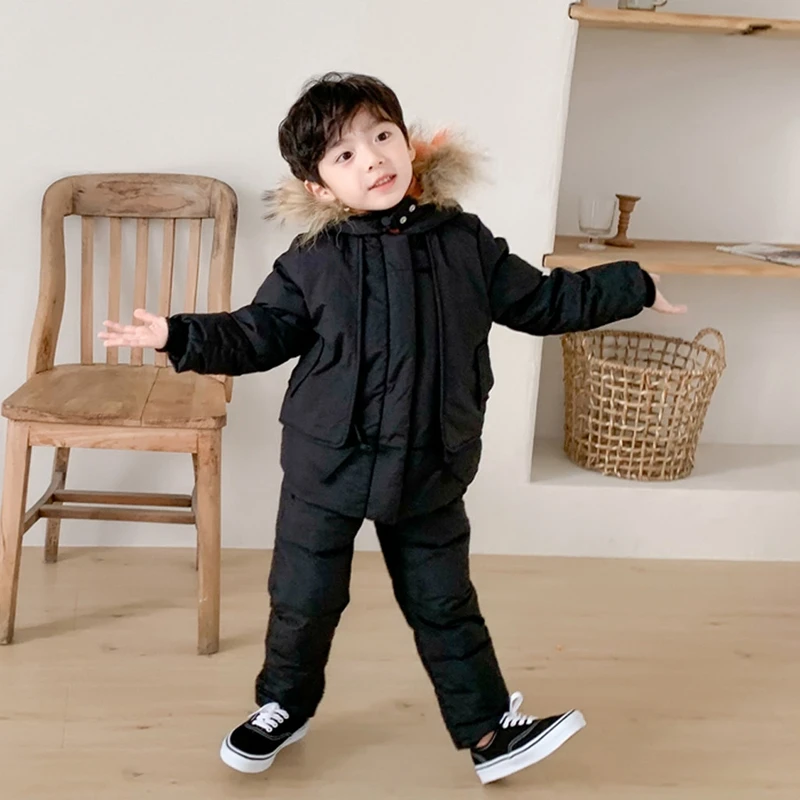 Детский Пуховый комбинезон для мальчиков и девочек; пальто; детская зимняя однотонная теплая куртка с капюшоном и длинными рукавами; комбинезоны; Верхняя одежда; пальто; комбинезон