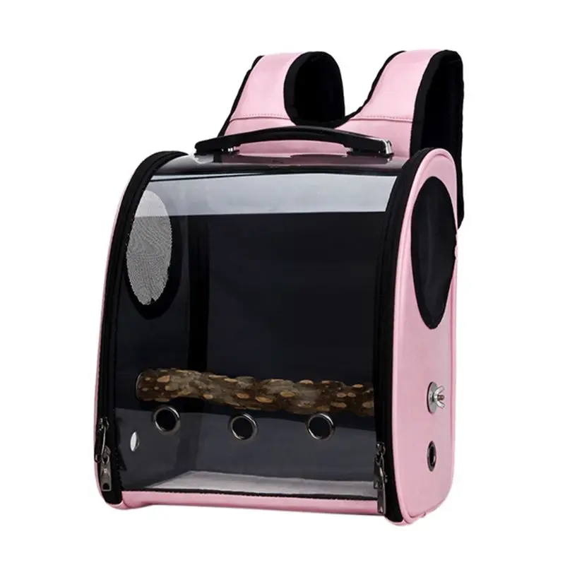 Рюкзак для перевозки животных для попугая птица переноска дорожная сумка Прозрачная крышка дышащая U90A - Цвет: Розовый