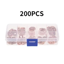 

200Pcs Copper Washer Gasket Nut Bolts Sealing Ring Solid Gasket Assortment Kits Tools Sump Plug Oil Gaskets M5/M6/M8/M10/M12/M14