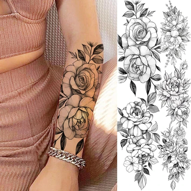 Cheap Black SunFlower Temporary Tattoos For Women Men Realistic Fake Dragon  Henna Sun Flower Tattoo Sticker Waterproof Forearm Tatoos | Joom