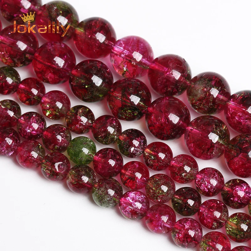 

Natural Red Watermelon Crystal Quartz Beads Green Stone Round Loose Beads For Jewelry Making DIY Bracelets Accessories 6 8 10 mm