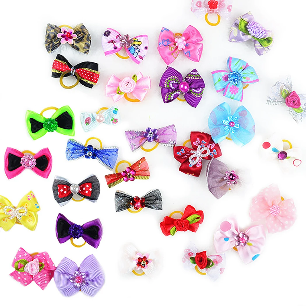 Lazos para el pelo de perros medianos y pequeños, cinta bonita, colores aleatorios, accesorios para el pelo para mascotas, perlas, estilo, patrón de flores, lazos para perros
