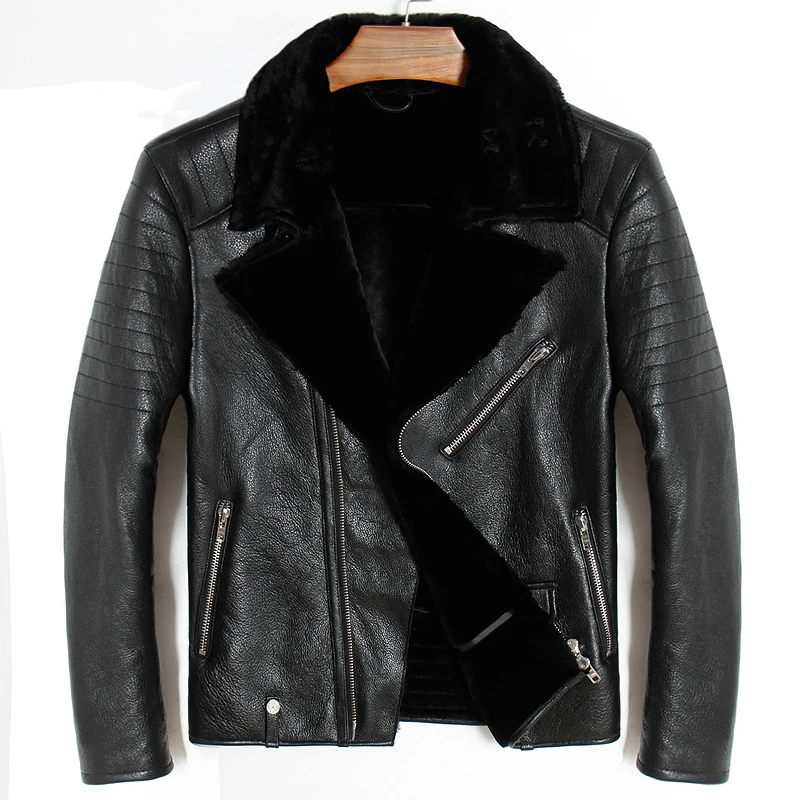 

Free shipping,Sheepskin,fashion wool Shearling,man's warm leather jacket,men's fur winter coat.plus size black jackets.sales