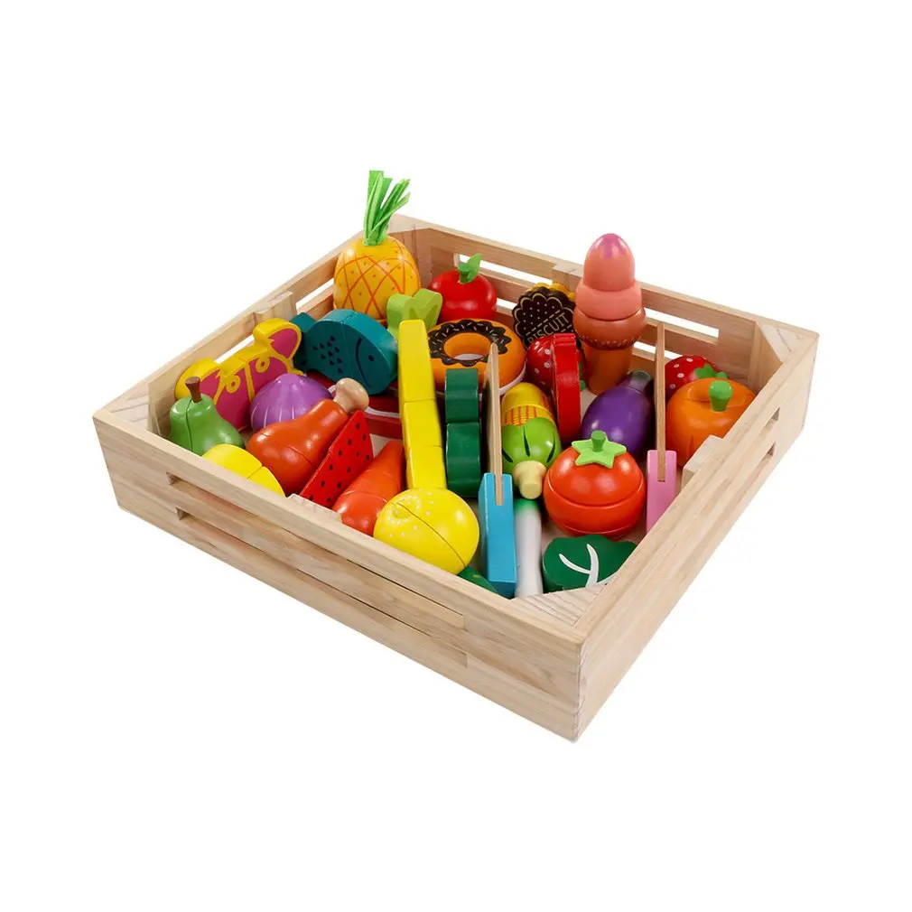 Деревянные магнитные резки игрушечные фрукты дети игровой дом искусственные овощи, чтобы увидеть мальчиков и девочек