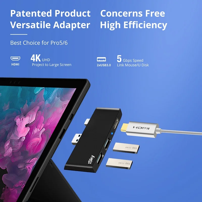 ISky для microsoft Surface usb-хаб док-станция HDMI для Pro5 Pro6 с порта USB DP расширяется до 4K HDMI USB 3,0 Surface Pro2017