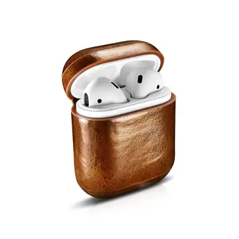 

ICARER For Airpods 1 2 Oil Wax Leather Protective Case Cover Bluetooth headset Earphone Real Leather cover