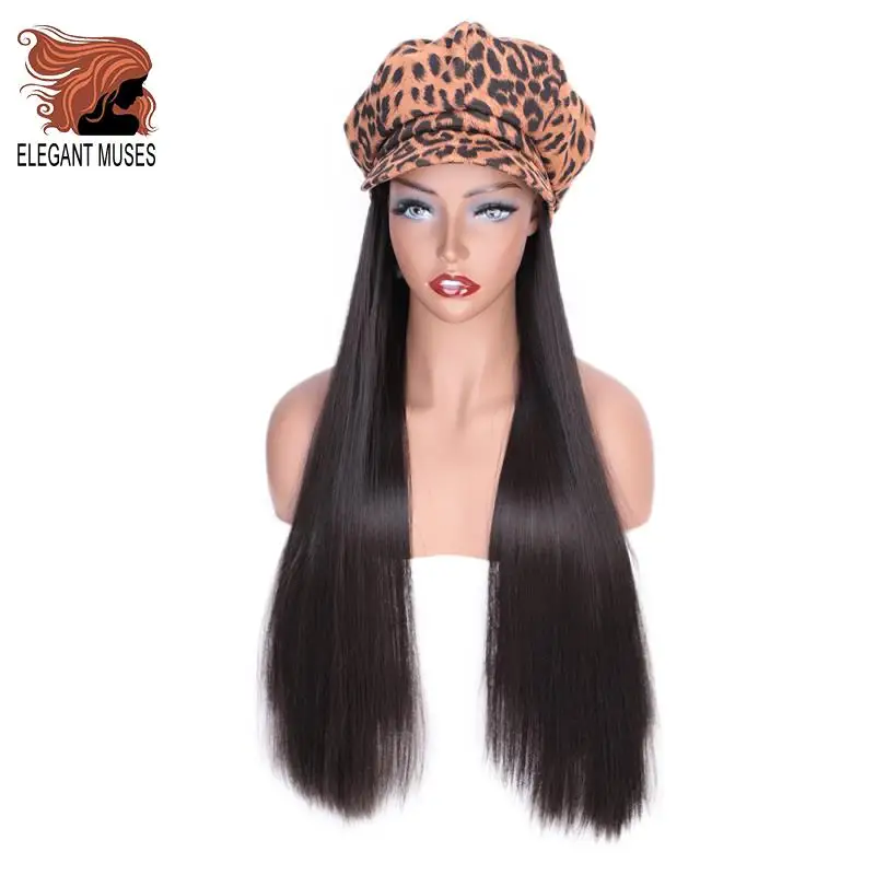 

ELEGANT MUSES Wavy Hair Extensions with Leopard Pattern Cap With Long Synthetic hair integrate cap with hair for girl party