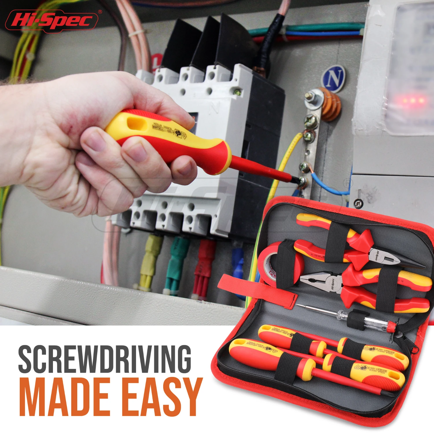 Hi-Spec 8pc VDE 1000V Approved Insulated Electrician Tool Set S2 Magnetic Screwdriver Set Tester Electric Tape Cutting Pliers