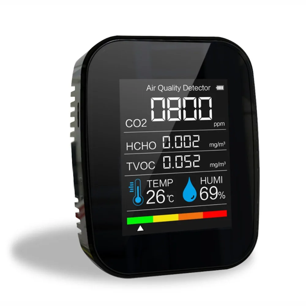 5 in1 CO2 Meter Digital Temperature Humidity Sensor Tester Multifunctional Air Quality Monitor Carbon Dioxide TVOC HCHO Detector