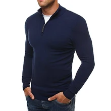Повседневный мужской Однотонный свитер со стоячим воротником и длинным рукавом, мужской свитер на молнии, вязанный мужской свитер, черный, серый, темно-синий, erkek kazak