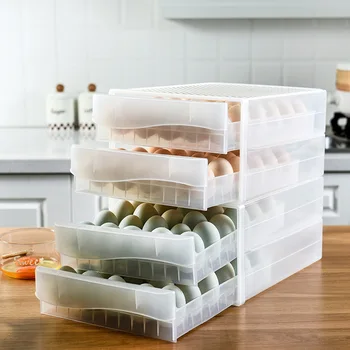 

Eggs Stackable Storage Box Plastic Drawer Organizer Refrigerator Food Storage Box Transparent Eggs Tray for 60 eggs 2 layers