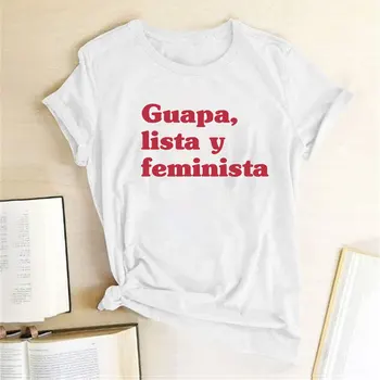 

Guapa Lista Y Feminista Letter Print T-shirt Women Short Sleeve Summer Loose Feminism Woman Shirts Graphic Tee Shirt Femme Tops