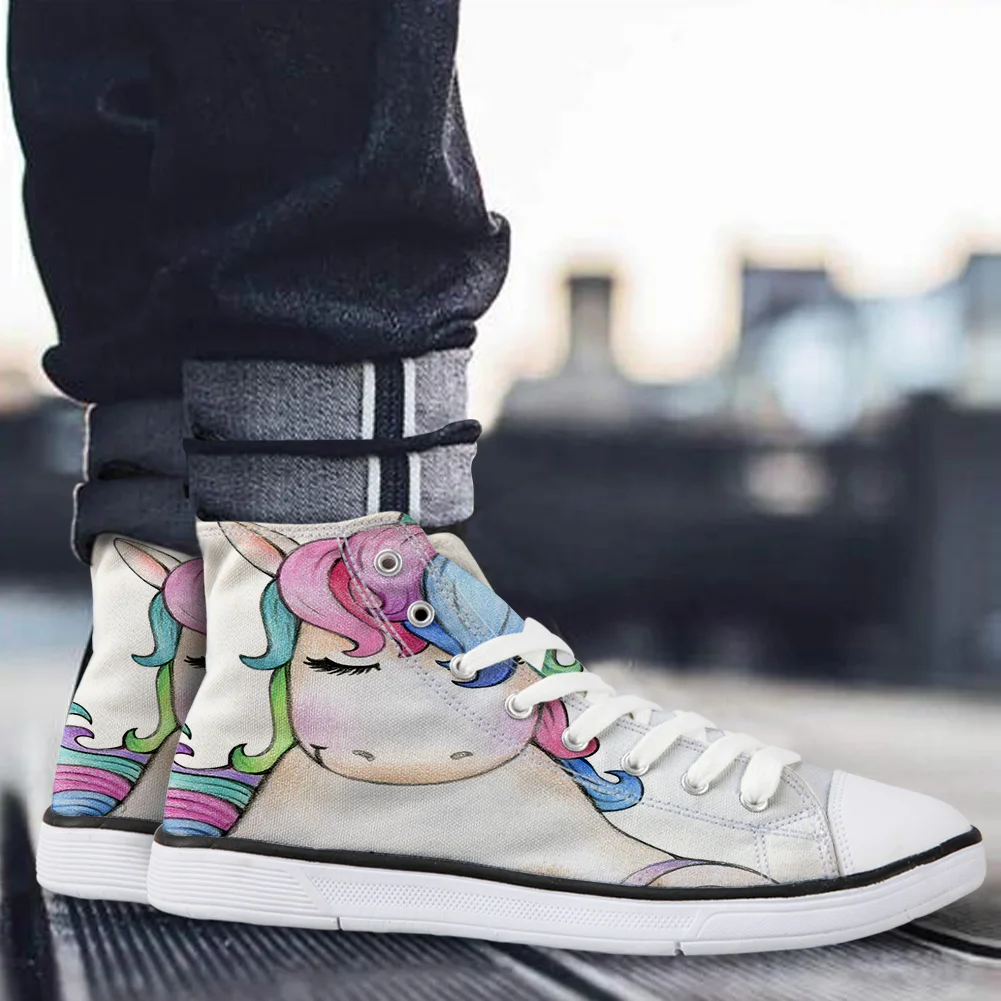 WHEREISART/Женская парусиновая обувь с мультяшным единорогом Милая Высокая флэтс