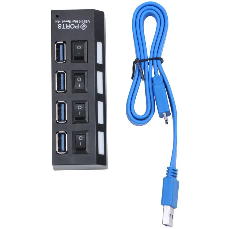 USB 3,0 концентратор 4 порта Супер скорость 5 Гбит/с 4-портовый USB 3,0 Windows Mac OS Linux ПК ноутбук-черный