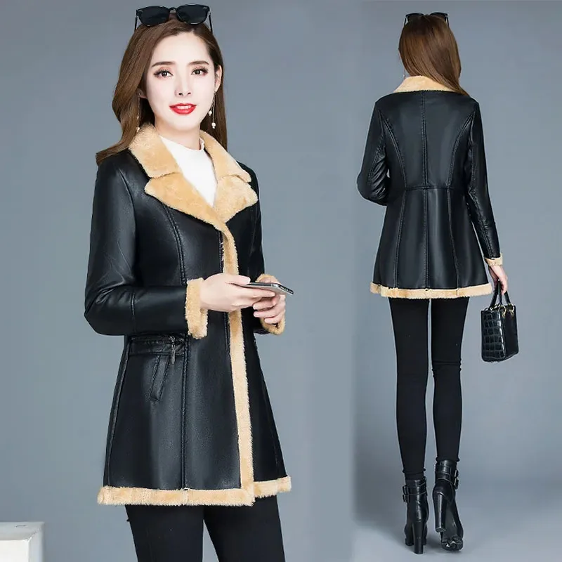 plush-padded-fur-all-in-one-clothing-female-mid-length-v-neck-coat-for-winter-2024-new-women-loose-and-warm-overcoat