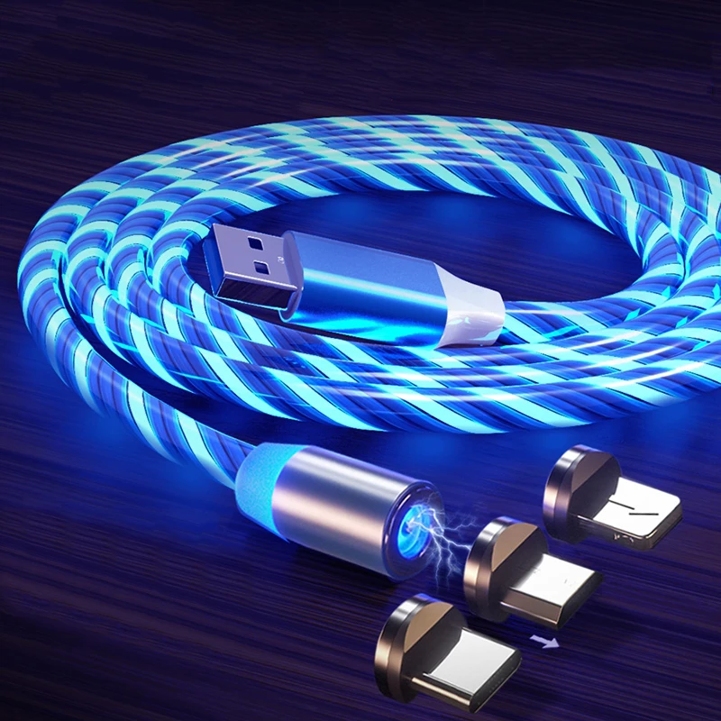 Магнитный кабель со светодиодной подсветкой 360, кабель Micro USB Type-C, кабель для быстрой зарядки USB C, магнитное зарядное устройство для Huawei, Samsung, Xiaomi