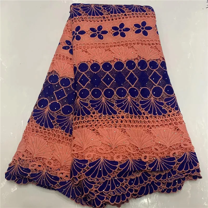 

Newest African Guipure Cord Lace Fabric High Quality French Water Soluble Cord Lace Fabric With Stones For Nigerian Dress WD1220