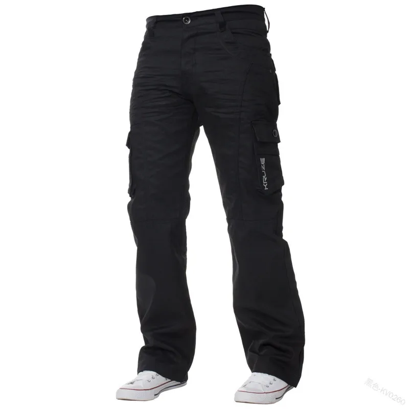 KIMSERE, мужские мешковатые джинсы-карго, брюки с несколькими карманами, свободный крой, тактические джинсовые брюки для мужчин, рабочая одежда, джинсы, размер S-XXXL - Цвет: Черный