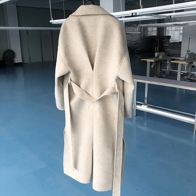 Шерстяное пальто женское длинное бежевое белое пальто зимнее шерстяное пальто Подиум Брендовое теплое шерстяное пальто наряд высокого качества