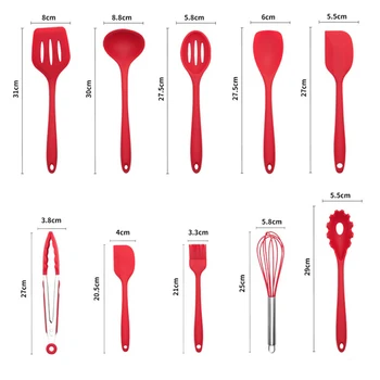 

10Pcs Kitchen Cooking Tools Set Food Grade Silicone Whisk Spoon Brush Spatula Ladle Tongs Fork Spoonula Set Heat-Resistant