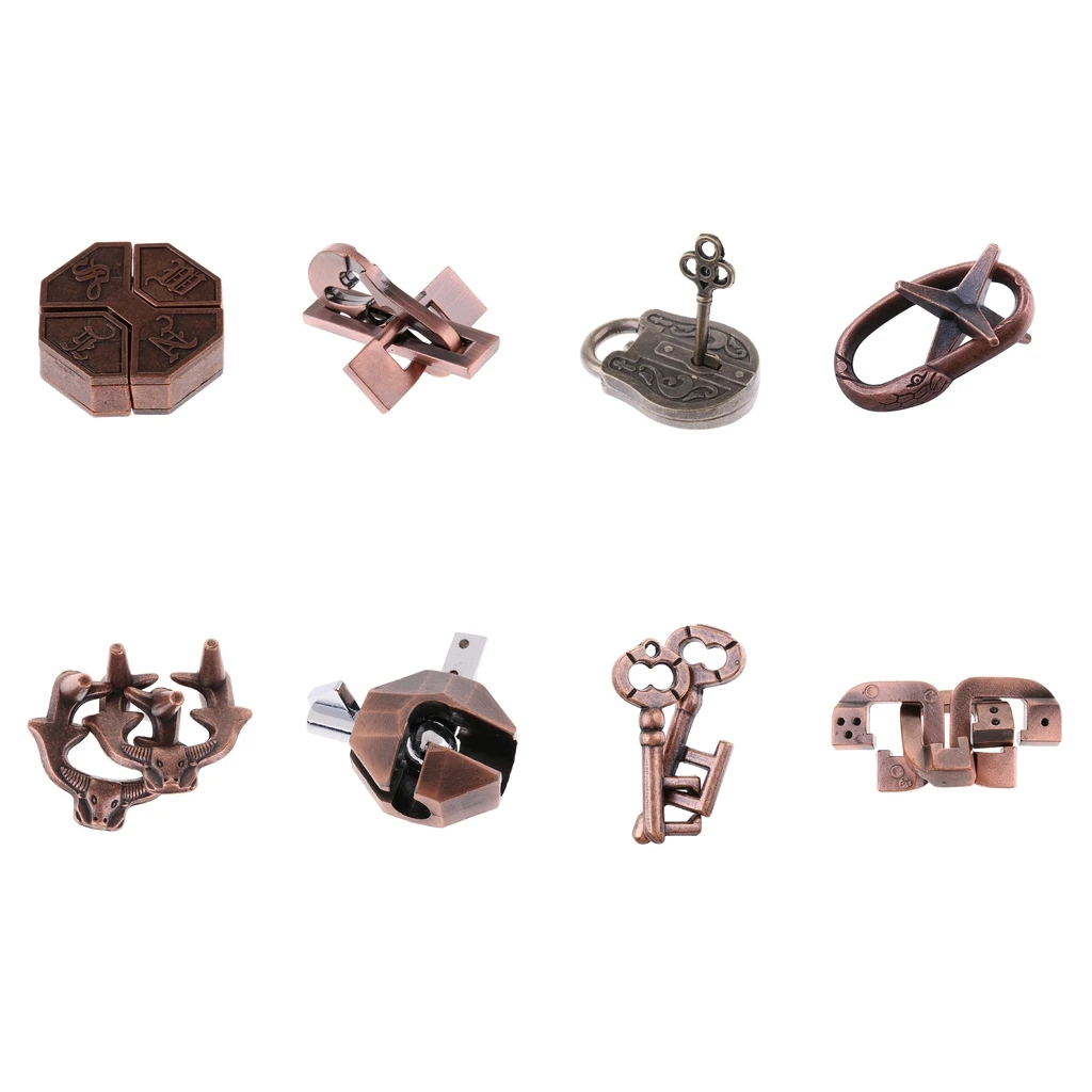 8x Vintage Lock Puzzles Brain Teaser Kids Mind Game Toy IQ Test Magic Trick