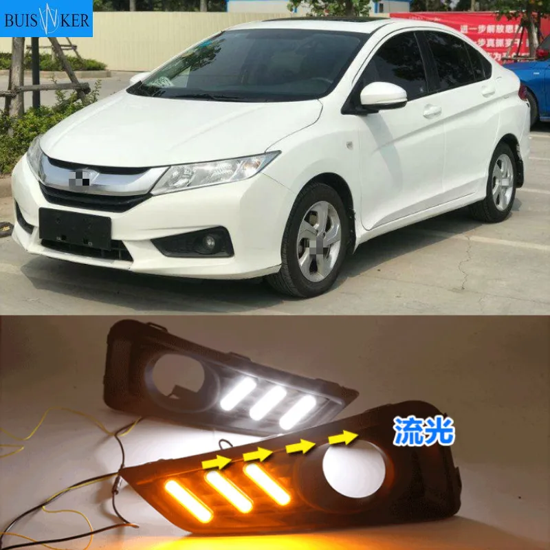 

1 комплект для Honda City 2015 2016 DRL дневные ходовые огни DRL с указателем поворота противотуманная фара реле дневсветильник свет Стайлинг автомобиля
